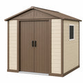 Abri de jardin 213 x 191 x 227 cm en résine beige et marron à double porte