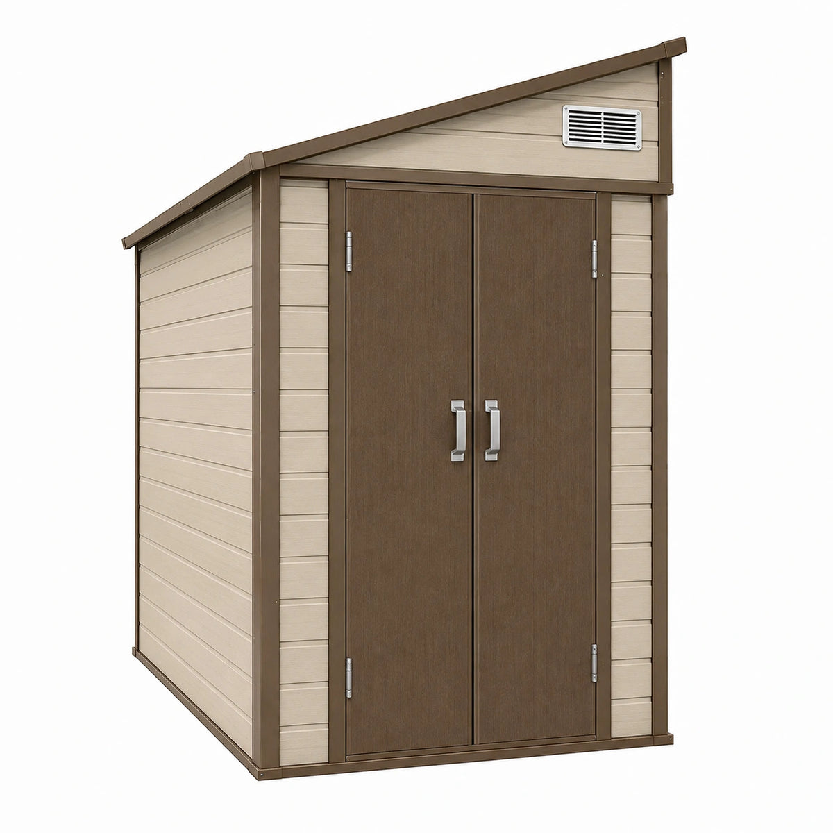 Abri de jardin 183.5 x 111 x 200.5 cm en résine beige et marron à double porte ventilé