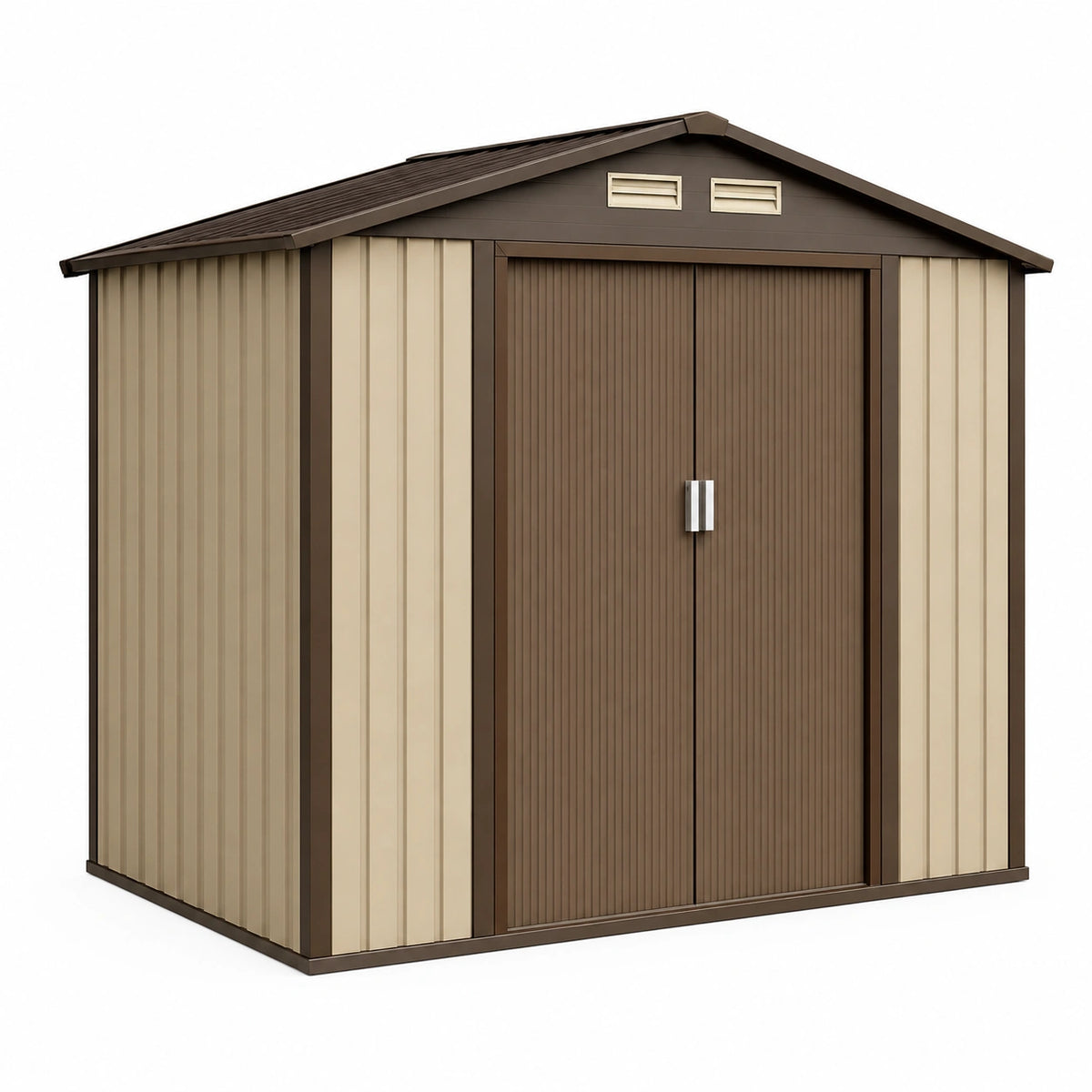 Abri de jardin 300 x 240 x 220 cm en acier galvanisé beige marron avec double porte ventilée