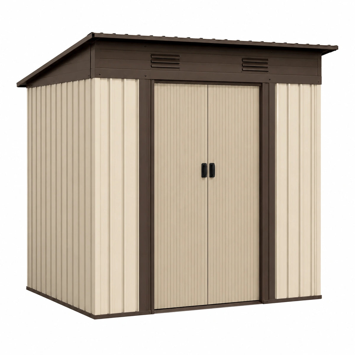 Abri de jardin 180 x 120 x 180 cm en résine beige et marron avec double porte ventilée