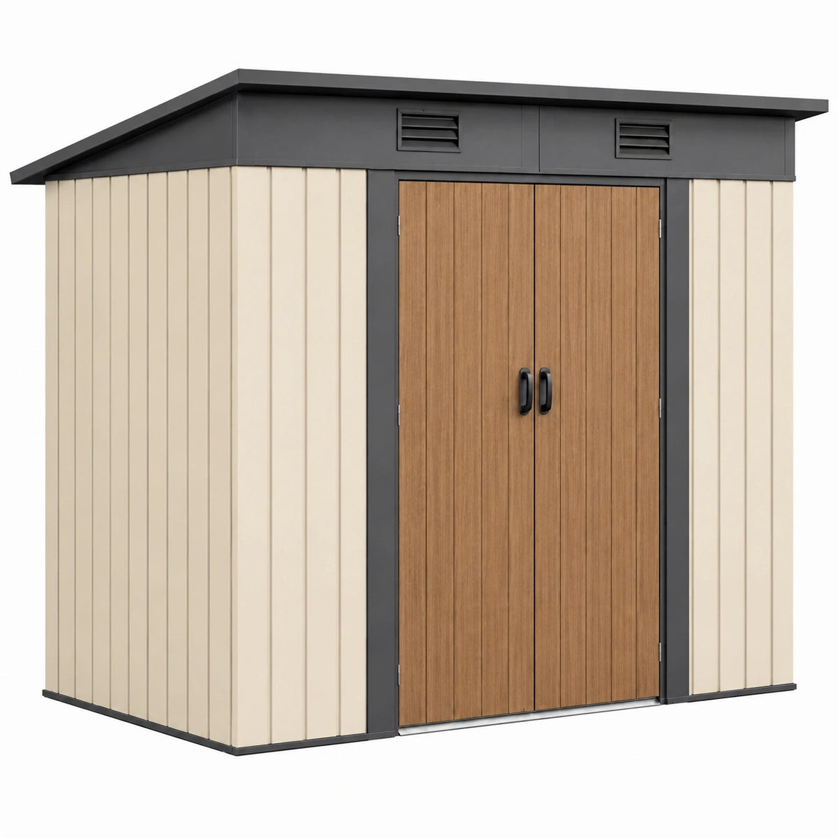 Abri de jardin 210 x 130 x 180 cm en acier galvanisé beige marron avec portes doubles ventilées