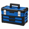 Boîte à outils 50 cm en plastique bleu et noir avec tiroirs