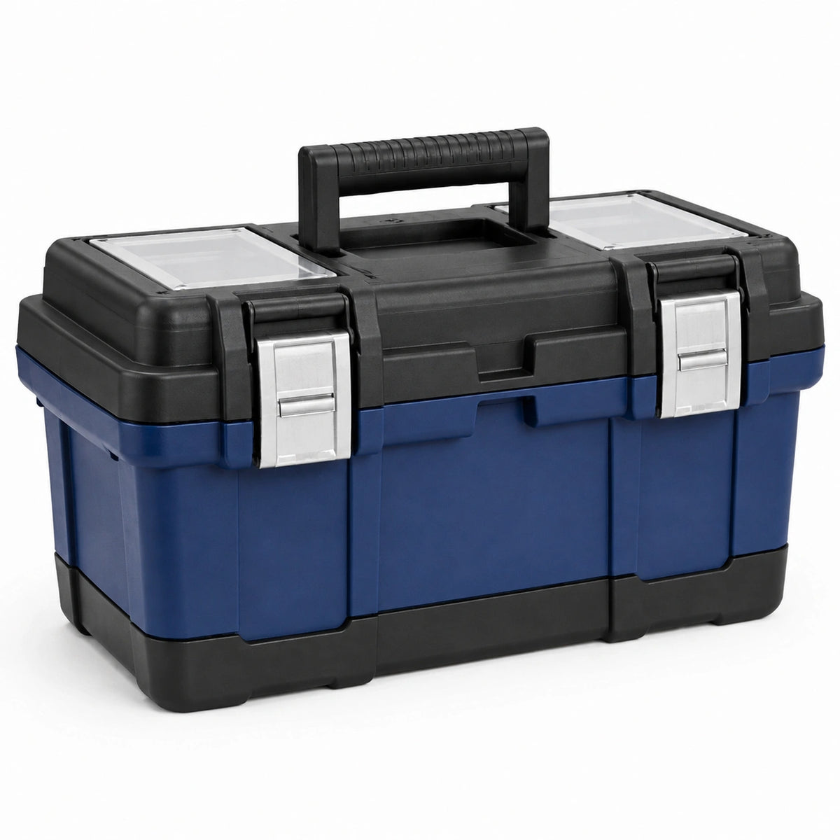 Boîte à outils 50 x 30 x 30 cm en plastique bleu et noir avec poignée et compartiments
