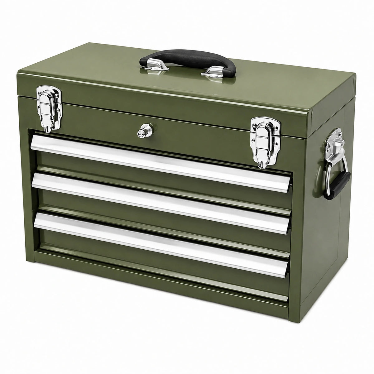 Coffre à outils 60 x 30 x 35 cm en métal vert avec 3 tiroirs verrouillable