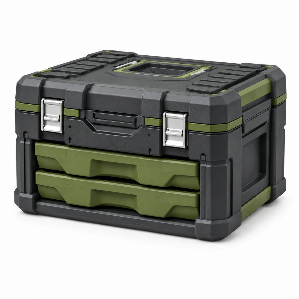 Coffre de rangement pour outils 52 x 31 x 32 cm en plastique noir et vert avec tiroirs