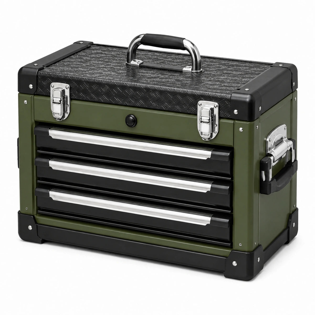 Coffre à outils 52 x 30 x 38 cm en acier vert olive et noir - 4 tiroirs portable