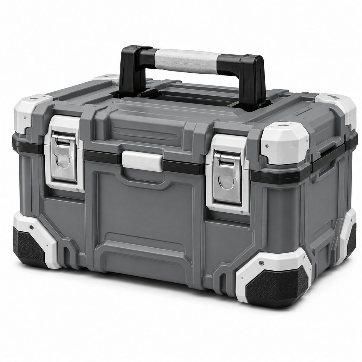 Coffre à outils 50 x 30 x 25 cm en plastique gris et blanc avec poignée de transport