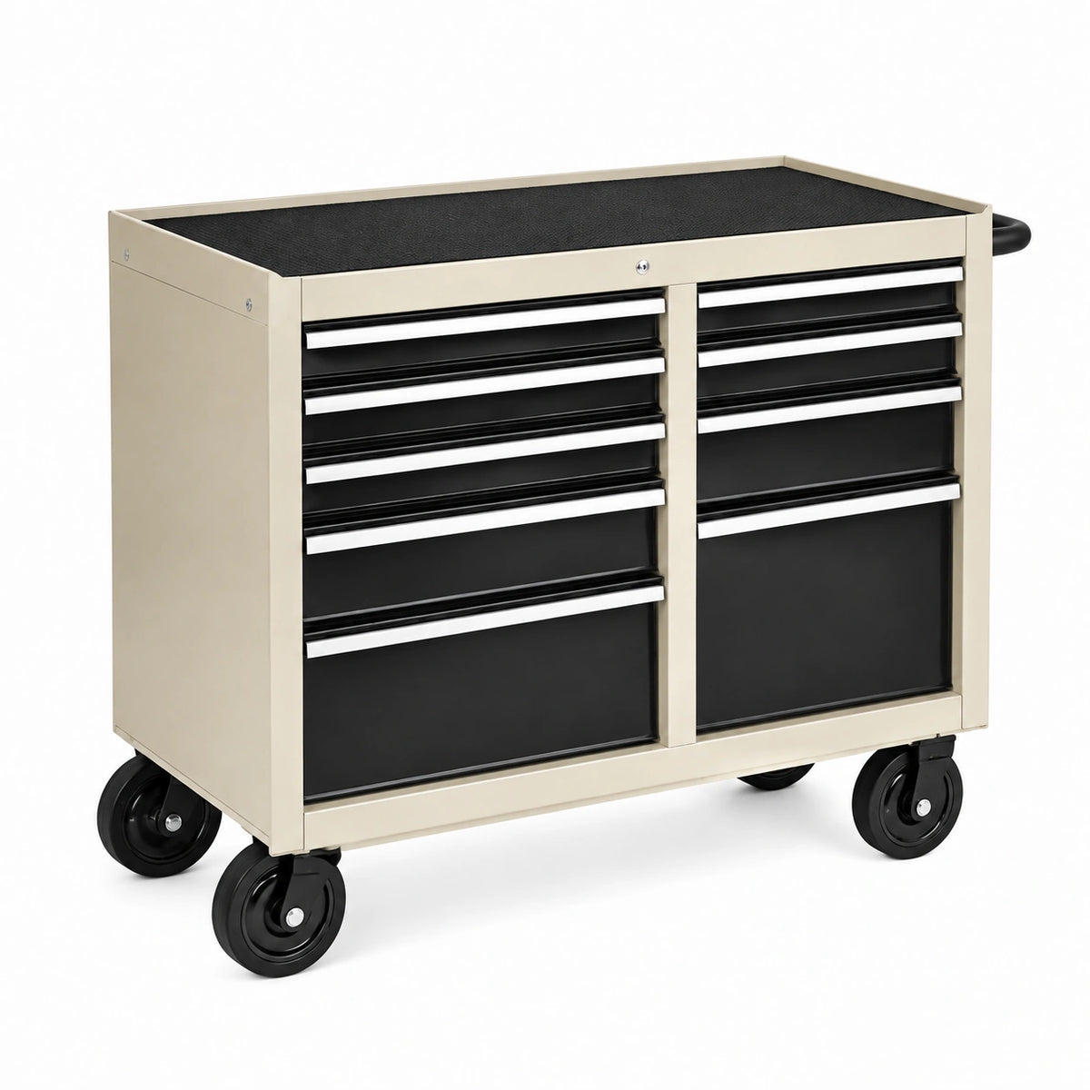 Servante d'atelier 90 x 45 x 95 cm en acier beige et noir à 9 tiroirs mobile
