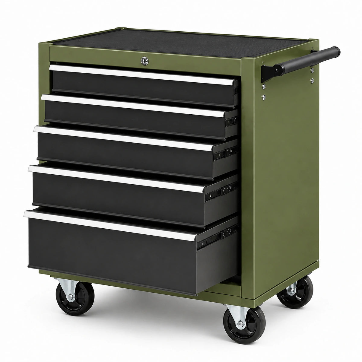Servante d'atelier 76 x 46 x 95 cm en acier vert noir mobile à 5 tiroirs