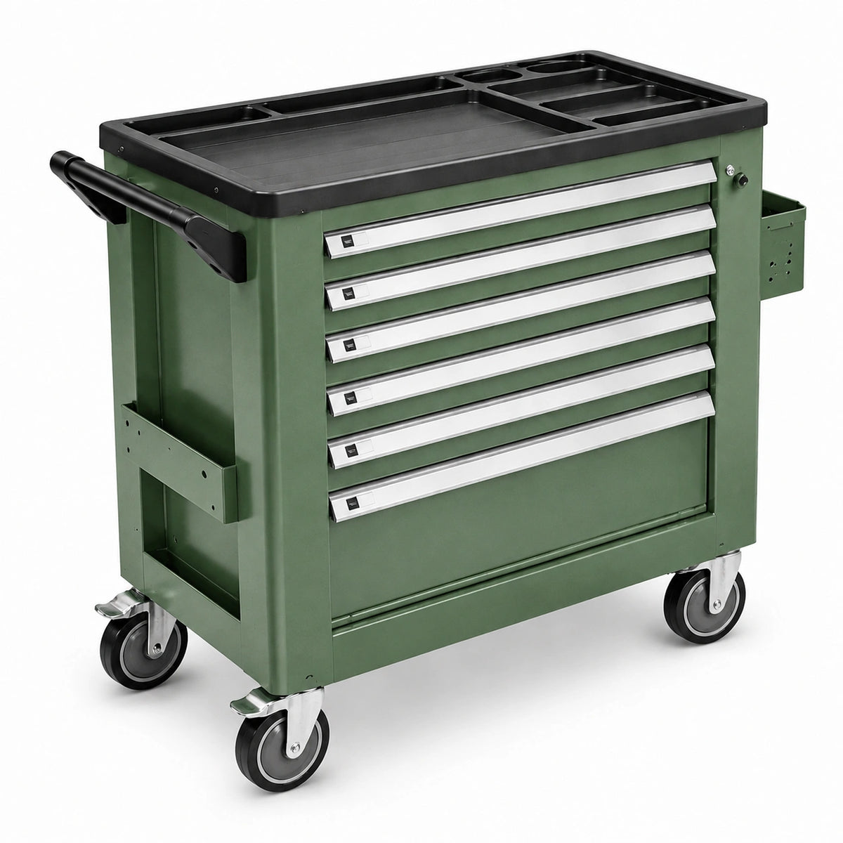 Servante d atelier 80 x 45 x 95 cm en acier vert avec 7 tiroirs et roulettes