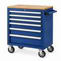 Servante d atelier 77 x 46 x 97 cm en acier bleu avec 7 tiroirs et plateau en bois