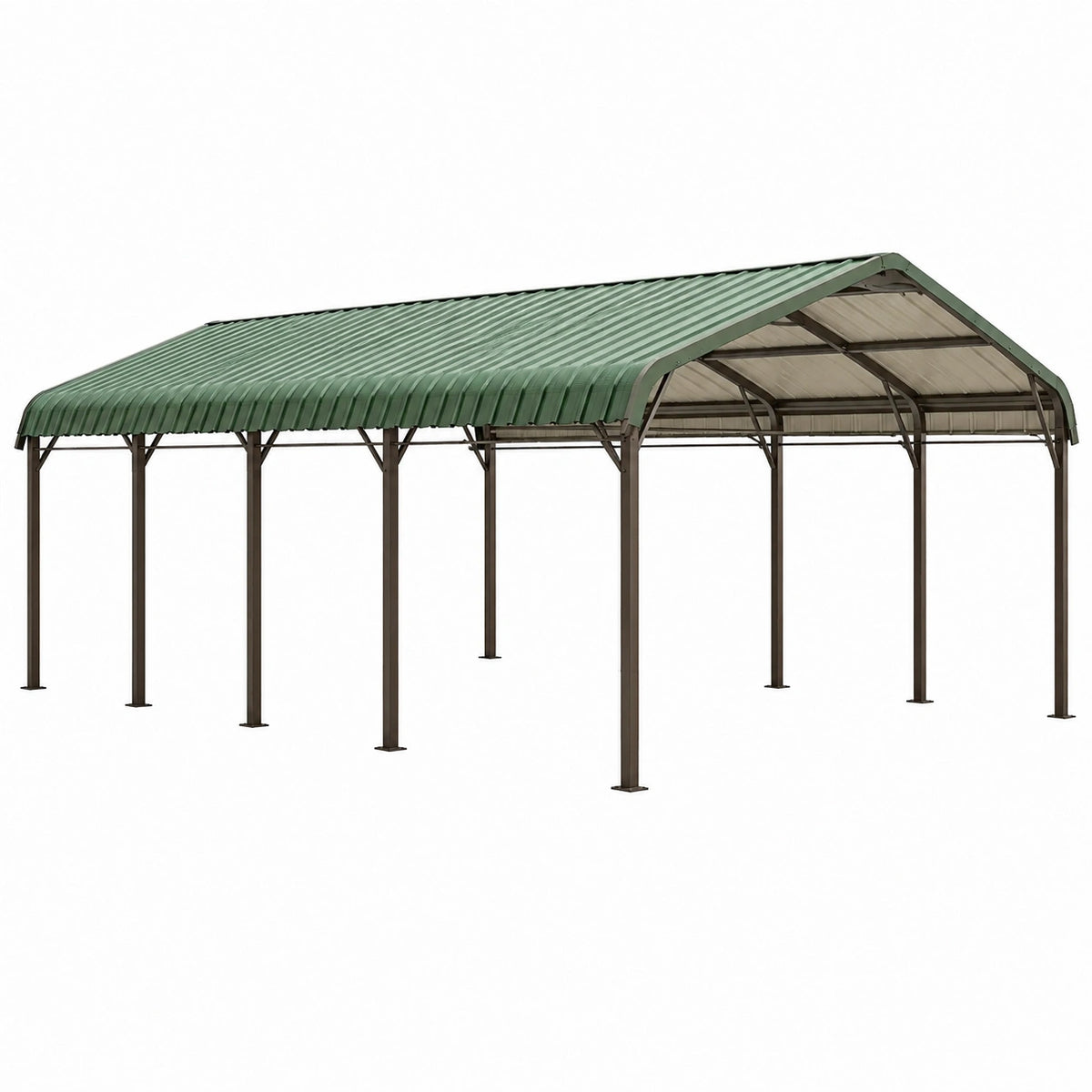 Carport 600 x 300 x 270 cm en acier vert avec toit ondulé abri extérieur