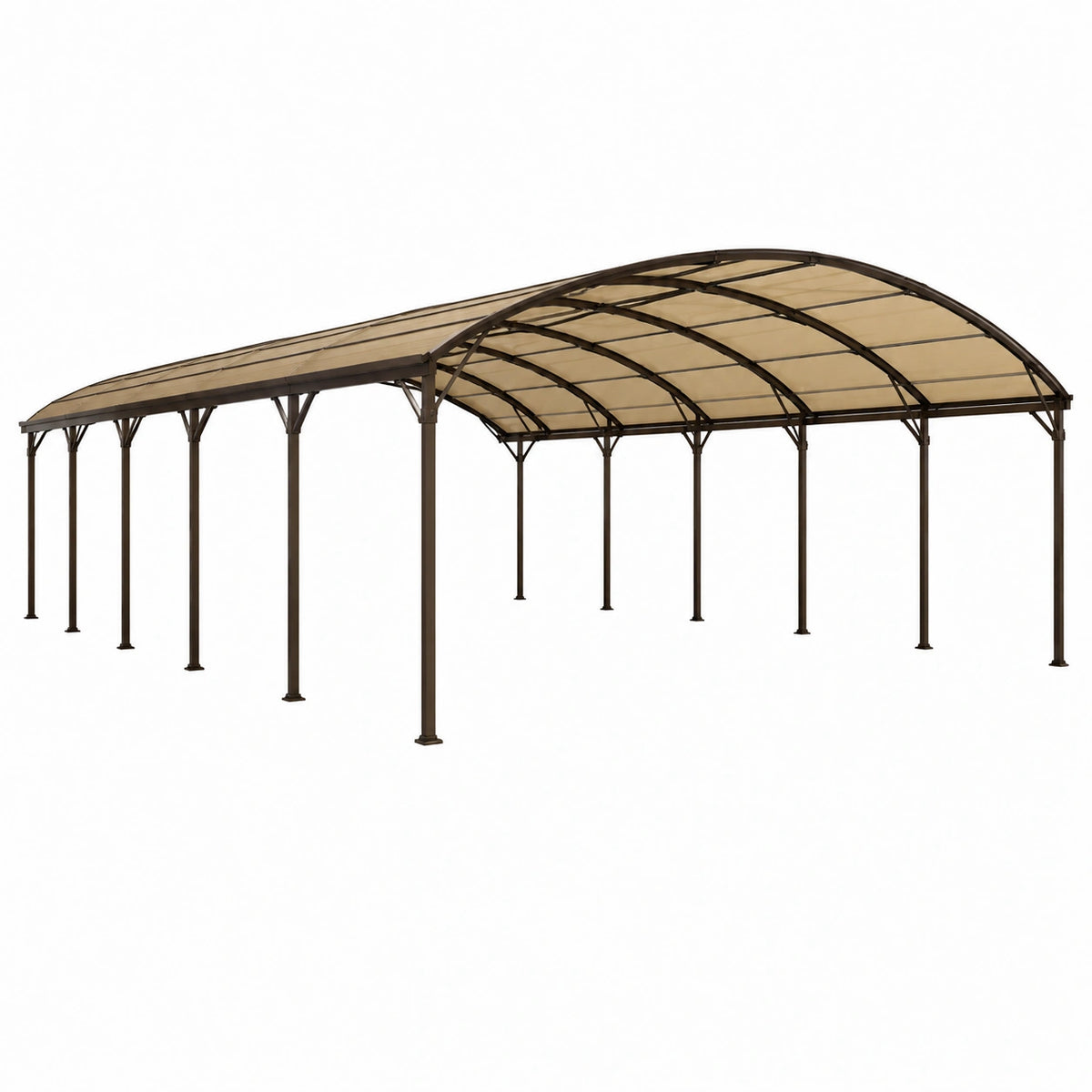 Abri voiture 610 x 367 x 270 cm en métal marron avec toit translucide incurvé