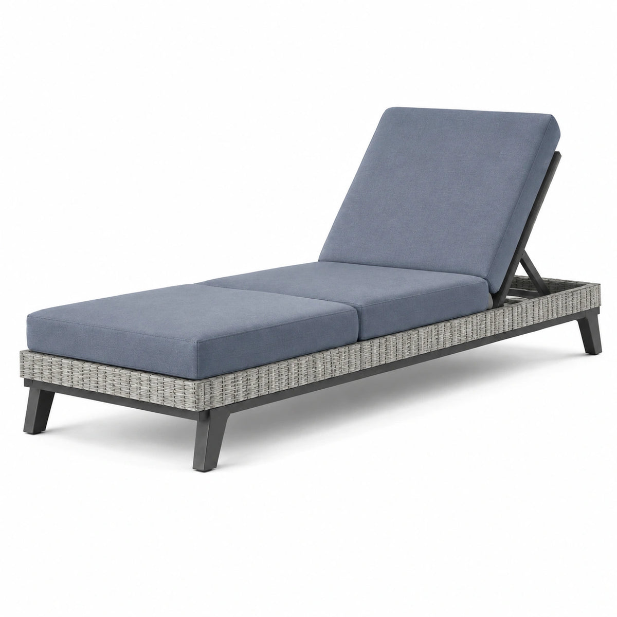 Chaise longue de jardin 200 x 70 cm en résine tressée grise avec dossier réglable
