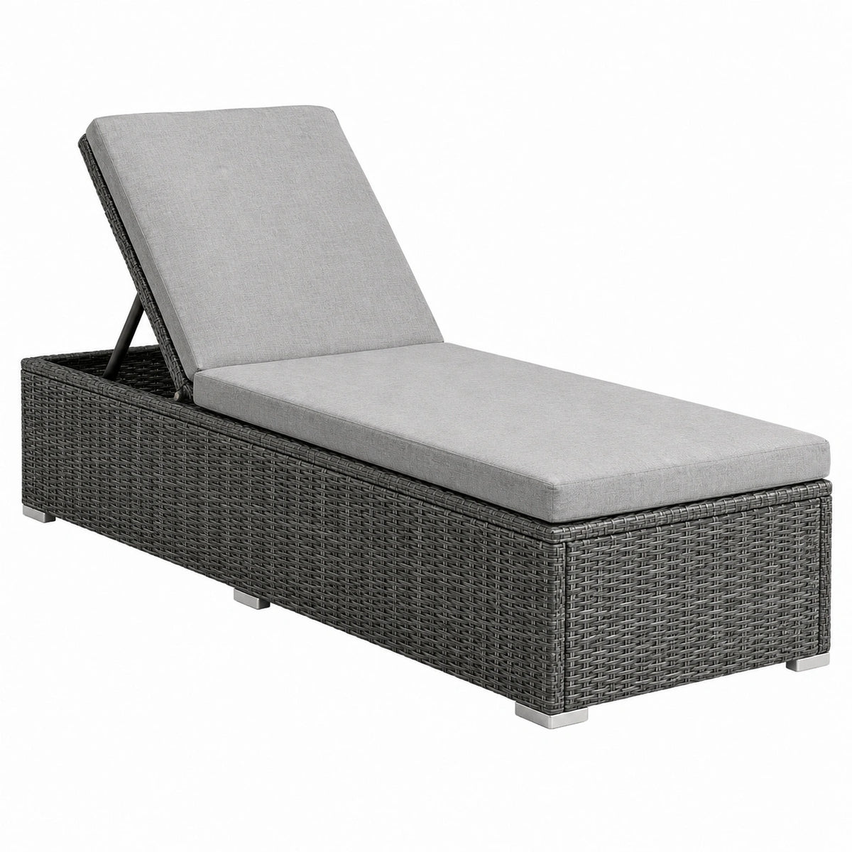 Chaise longue de jardin 195 x 65 x 90 cm en rotin synthétique gris avec dossier réglable