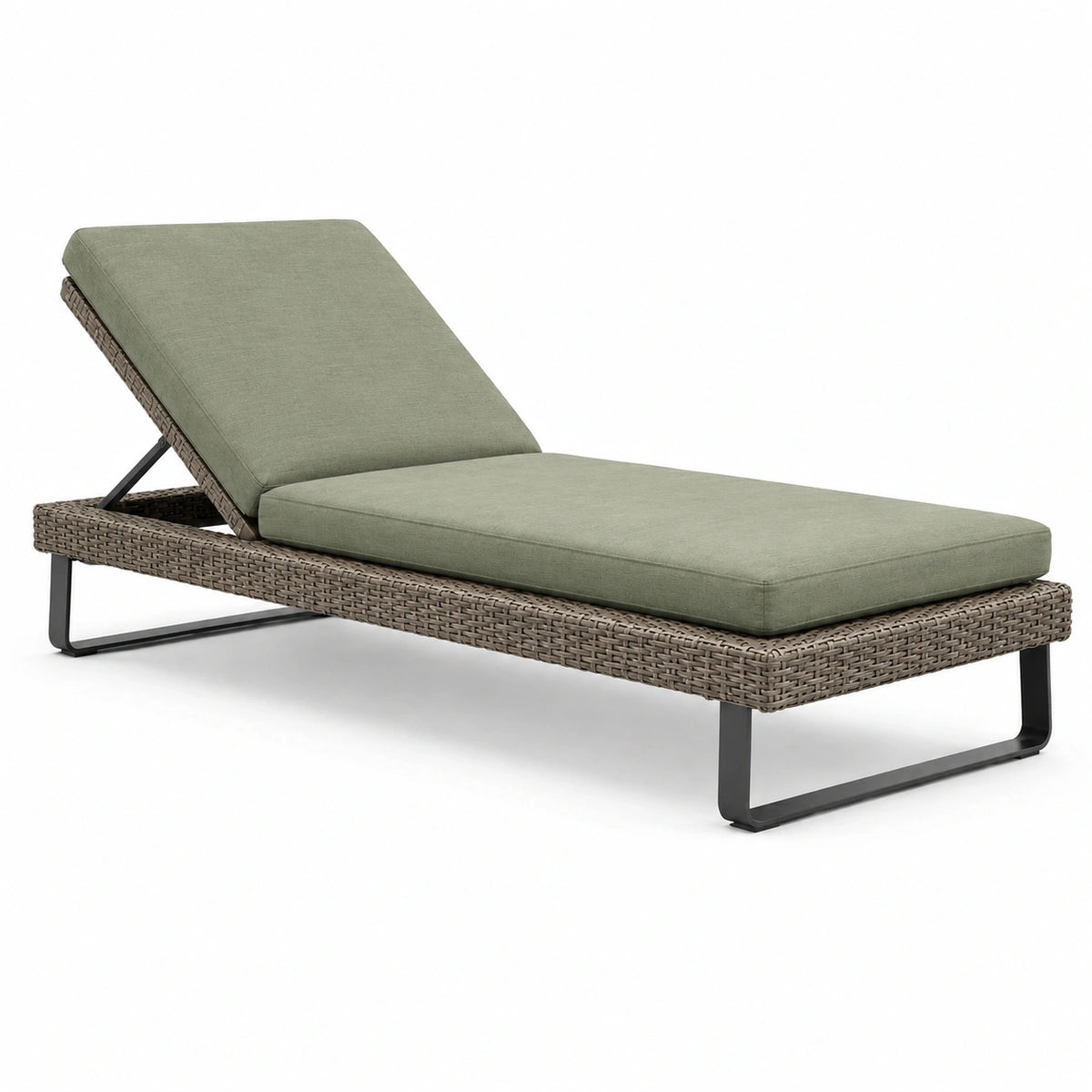 Bain de soleil 200 x 70 cm en résine tressée vert kaki avec dossier réglable pour extérieur