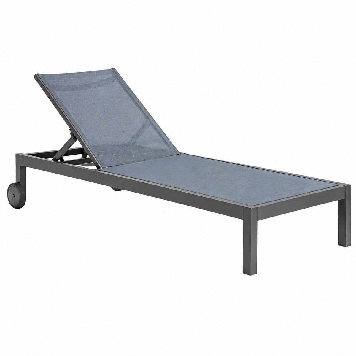 Bain de soleil 200 x 65 cm en aluminium gris anthracite avec dossier réglable et roulettes