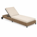 Bain de soleil 200 x 70 cm en rotin tressé beige avec dossier réglable et roulettes