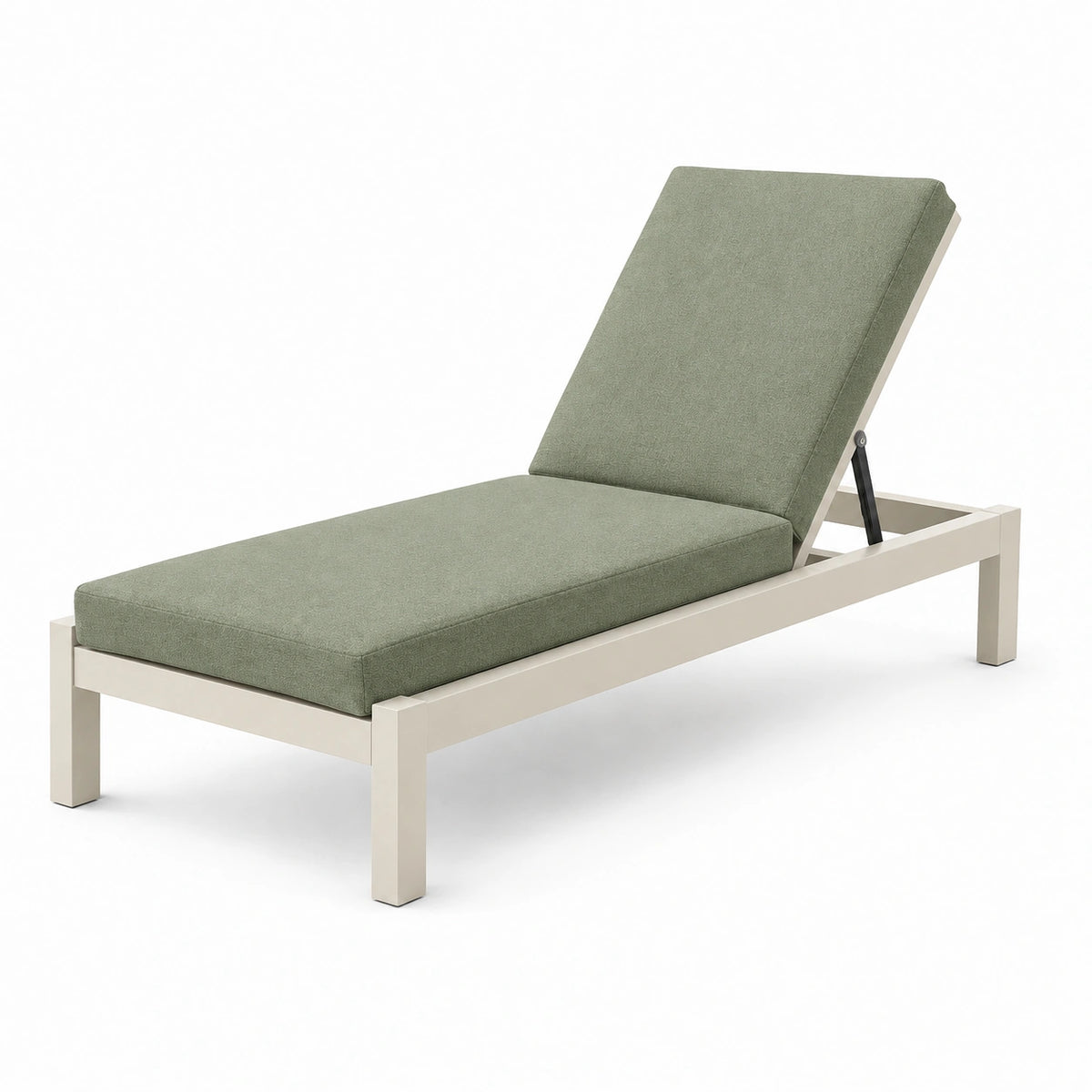 Bain de soleil 200 x 70 cm en aluminium blanc avec coussin vert dossier réglable