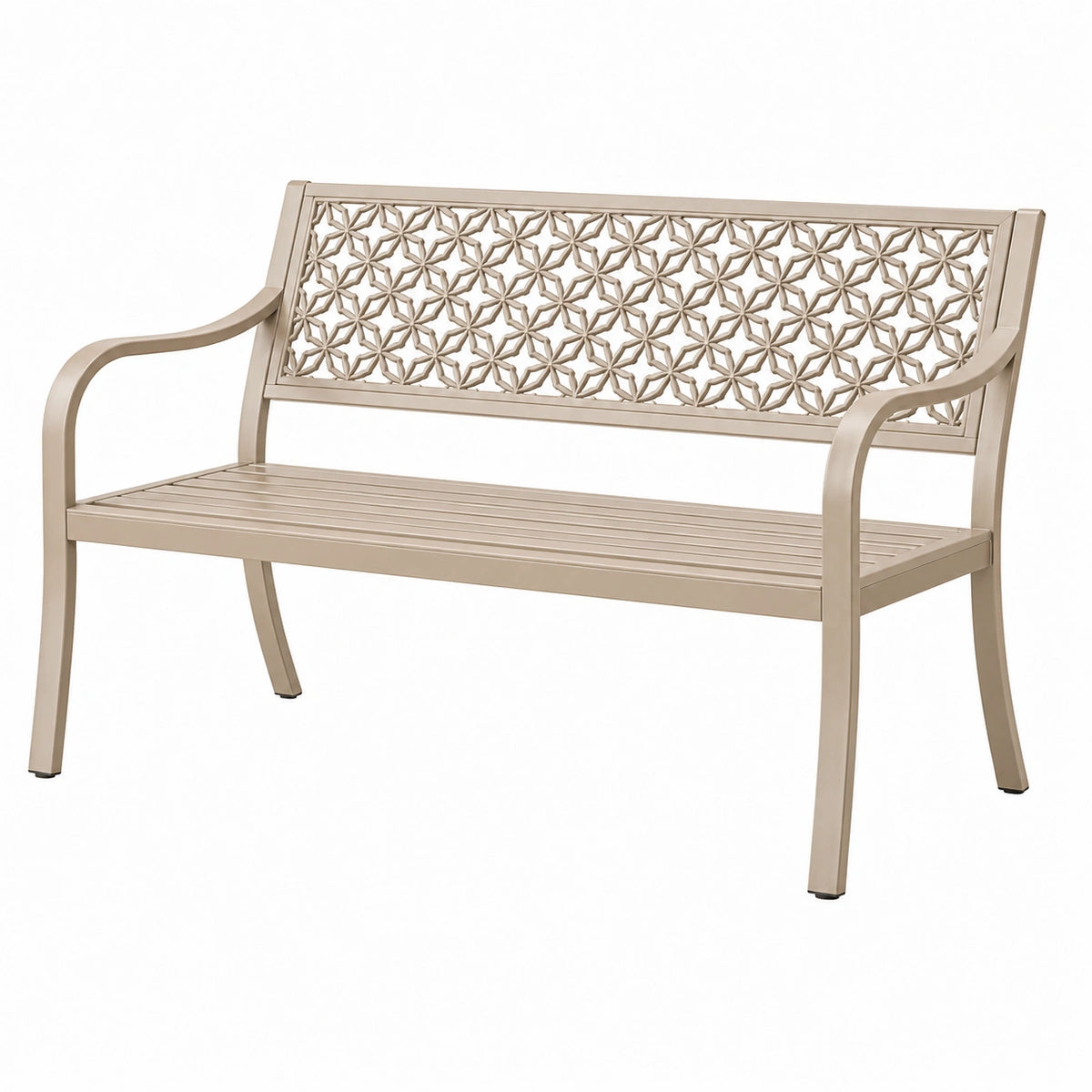 Banc de jardin 122 x 61 x 89 cm en métal beige à dossier ajouré