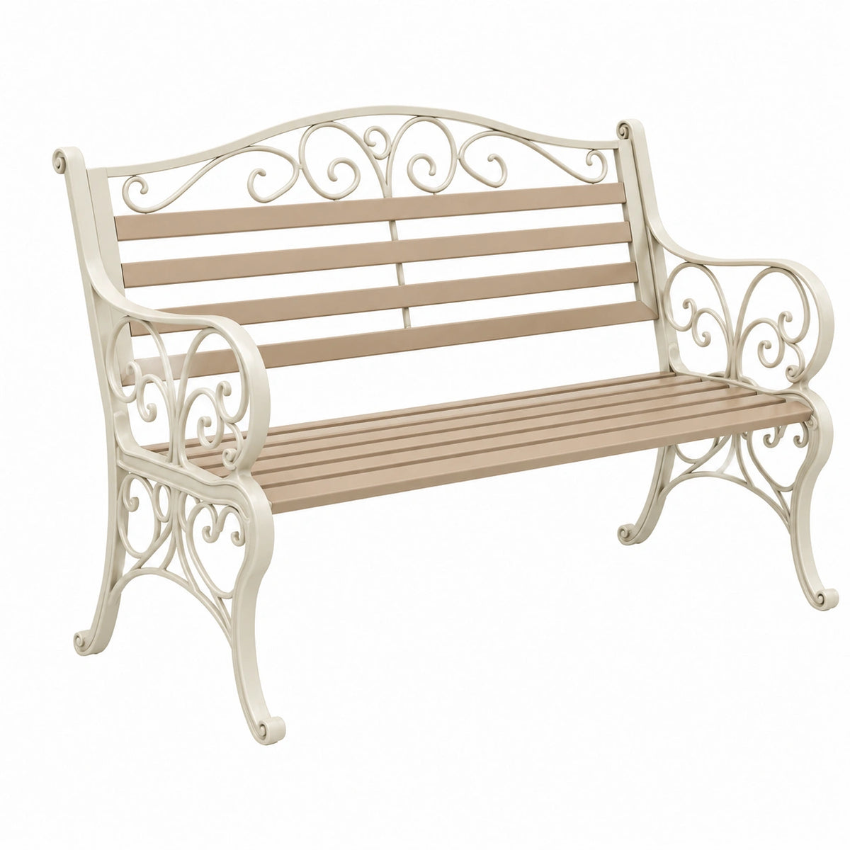 Banc de jardin 125 x 60 x 90 cm en aluminium crème style romantique