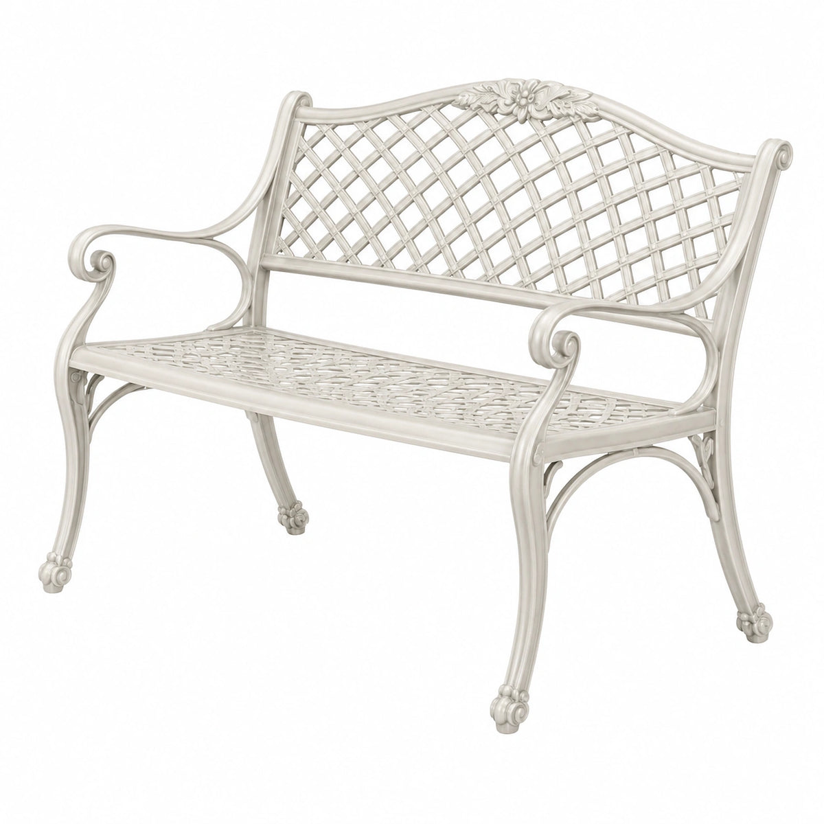 Banc de jardin 122 x 61 x 92 cm en aluminium blanc style classique ajouré