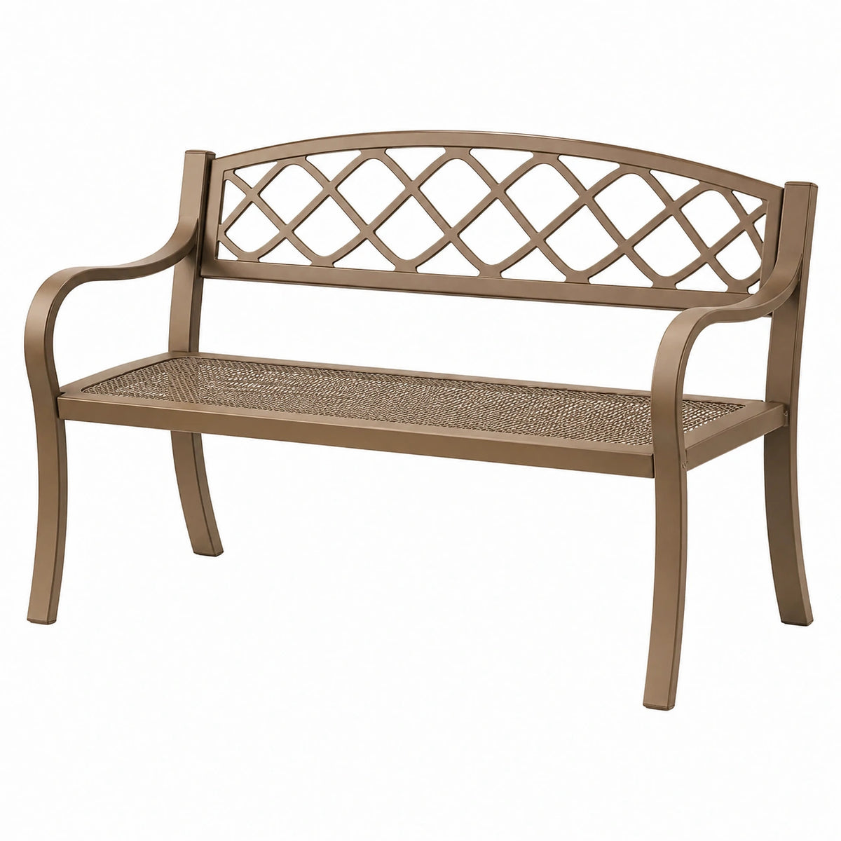 Banc de jardin 120 cm en métal bronze à dossier ajouré pour extérieur